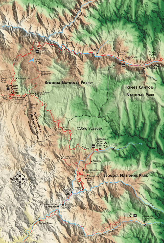 Landkarte Sequoia und Kings Canyon NPs