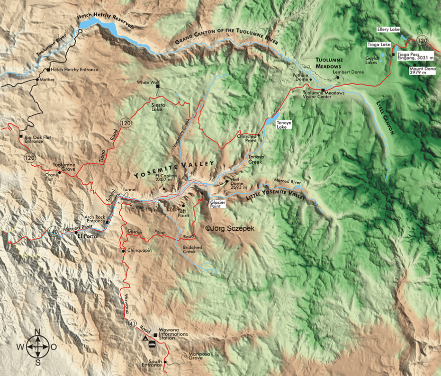 Landkarte des Yosemite NP
