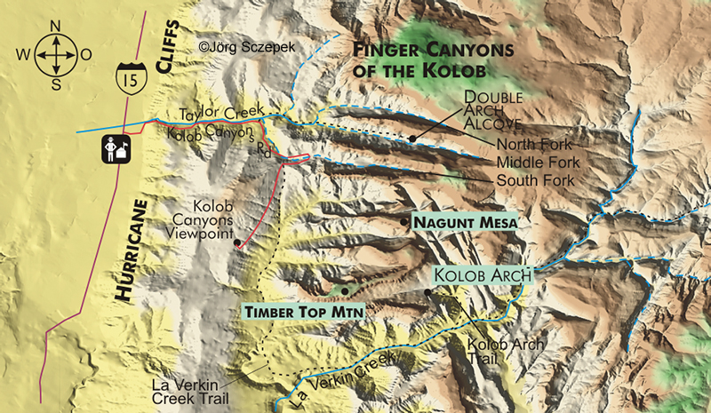 Landkarte Kolob Canyons, Zion NP