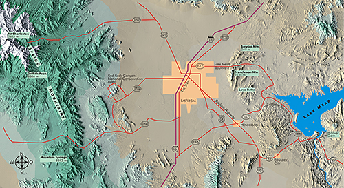 Topografische Karte von Las Vegas und Umgebung