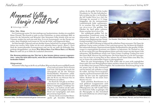 Abbildung einer Seite des PhotoFührer USA PDF-Kapitels Monument Valley NTP