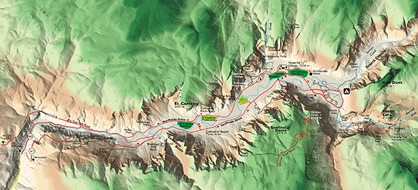 Topographische Karte des Yosemite Valley