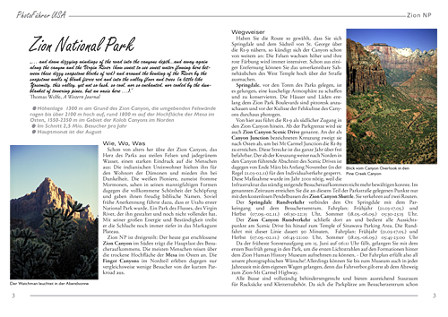 Abbildung einer Seite des PhotoFührer USA PDF-Kapitels Zion NP/Umgebung