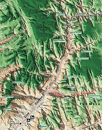Topografische Karte des Suedteils des Zion National Parks